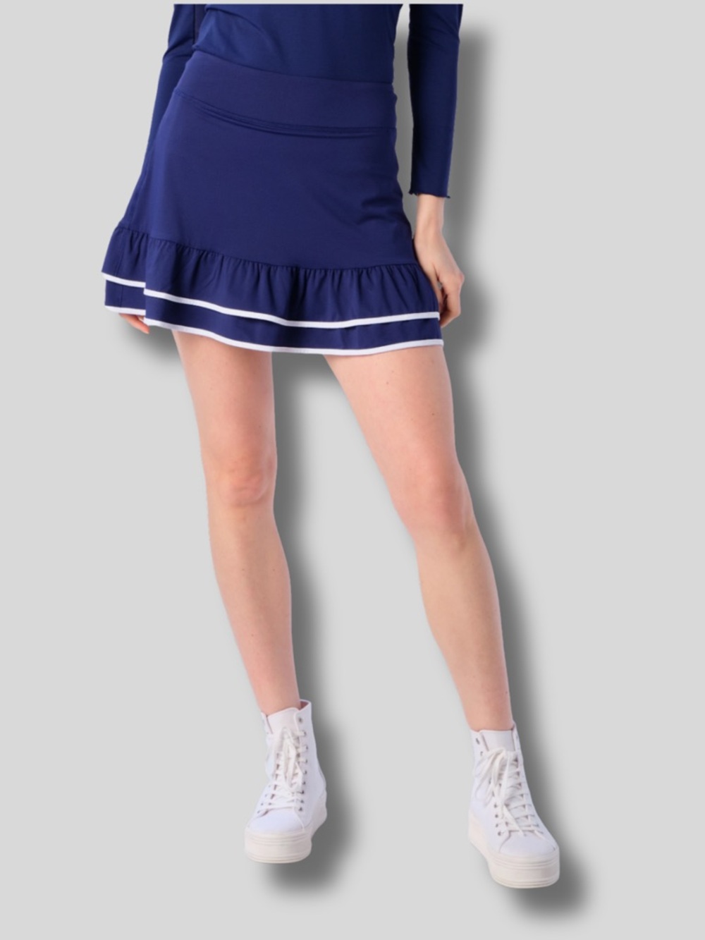 Gottex Kate Ruffled Hem Navy Performance Skort with White Trim